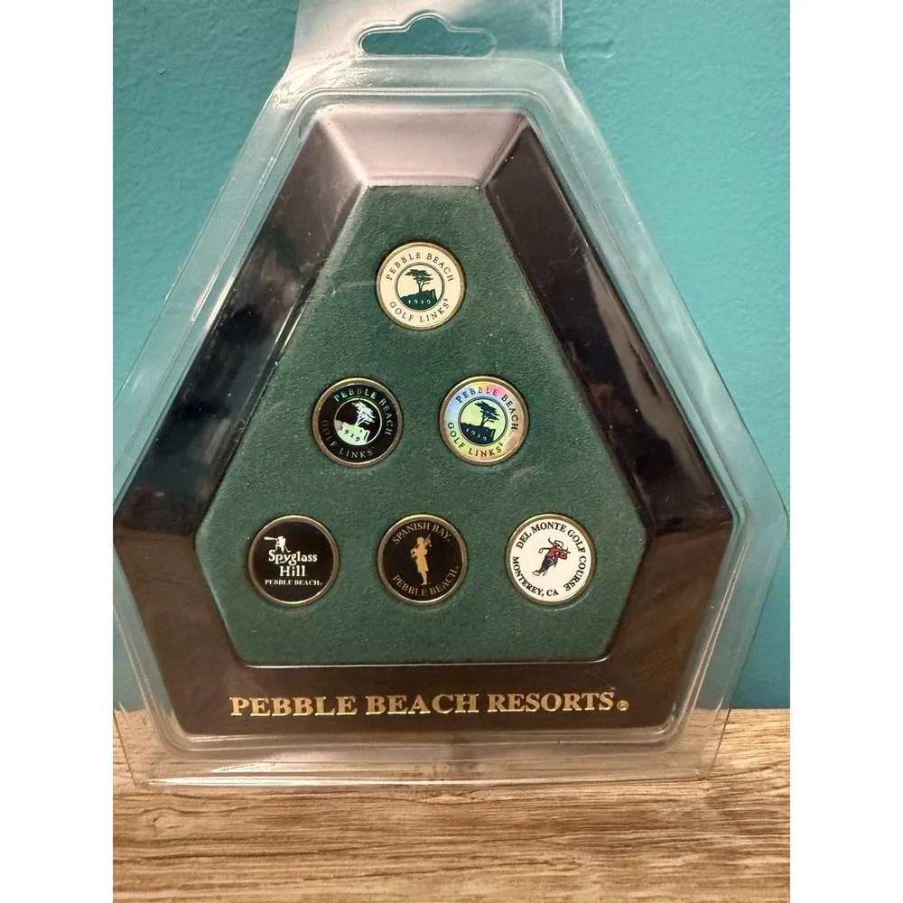6 Pebble Beach Resort Golf Ball Marker Set w/Stems NEW Open Box Spyglass Hill